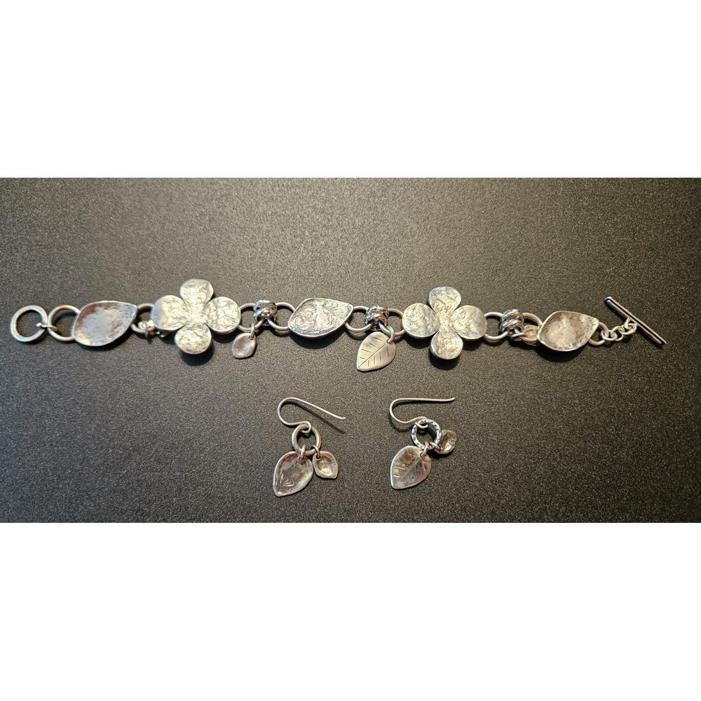 Silpada Sterling Silver Link Bracelet w/ Leaf Dangle Earrings‎ (592)